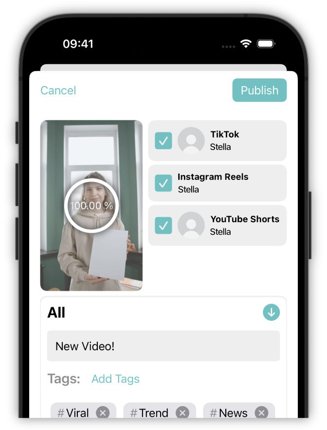 Share videos on TikTok, Instagram & YouTube